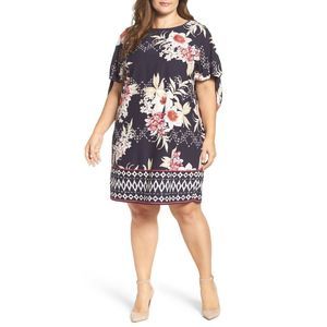 🔥🔥5 for $25🔥🔥 Vince Camuto Women's Floral Tie Sleeve Shift Dress Blue Size 14